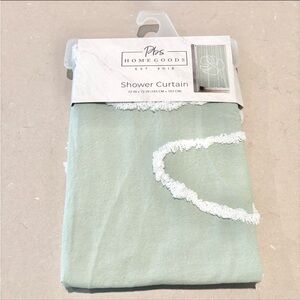 PBS HomeGoods Sage Green Cotton Shower Curtain Tufted 72x72 New